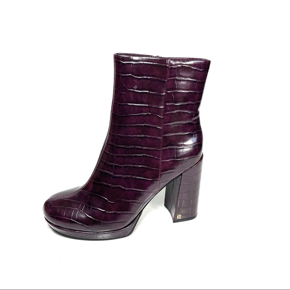 Rachel Zoe Womens Platform Ankle Boots Croc Print Mahogany Patent Leather Size 8